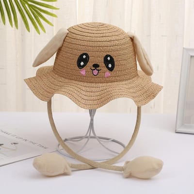 Schattige kinderzonnehoed Zomerzonnebrandcrème Cap Katoengaren Hoed Oorbewegende hoeden Cartoon Vissershoed voor kinderen beige