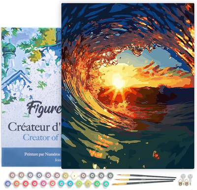 Figured'Art Schilderen op Nummer Volwassenen met lijst De Golf en Zonsondergang - Handwerk acrylverf Kit DIY Compleet - 40x50cm Canvas al ingelijst