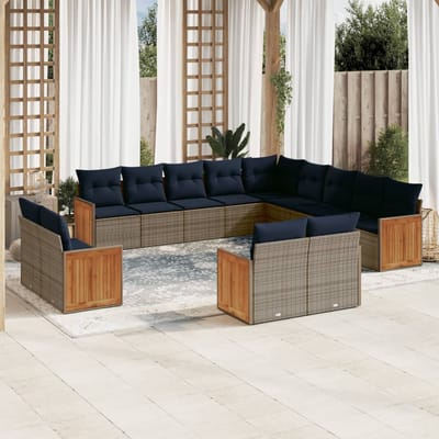 vidaXL - 13-delige - tuinbankset - met - kussens, - grijs - polyrotan
