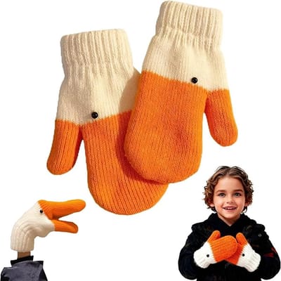 Handschoenen - Warme handschoenen - Winterhandschoenen - Een paar ganzenvormige handschoenen - Gebreide dierenhandschoenen - Zachte en warme voering - Schattige ganzenvormige handschoenen - Gebreide handschoenen, unisex, dikke winterhandschoenen