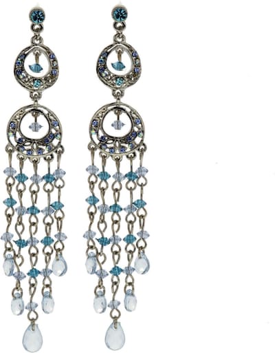 Behave - Oorbellen hangers zilverkleur met blauwe details - 10,5 cm