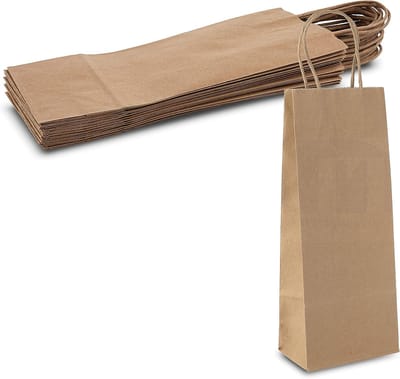 25 x Wijntas 14+8x39cm voor 1 Fles bruin /Flestas papier / Cadeauverpakking /draagtas voor Fles/wijn / Fleszak · Fles zak /