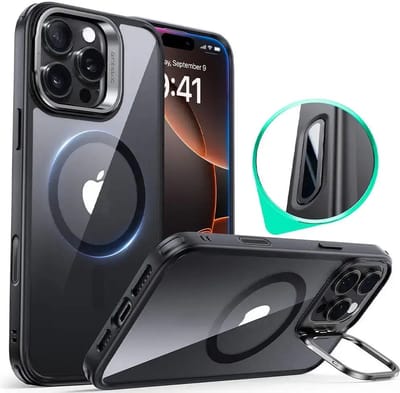 ESR Hoesje Geschikt voor Apple iPhone 16 Pro Max - Classic Hybrid HaloLock - Compatibel met MagSafe / Qi2 en ESR HaloLock - Back Cover - Camera Kickstand - Cameraregelaar Control Knop - Clear Zwart