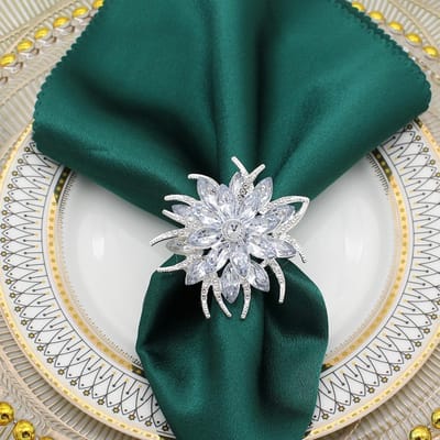 Porte-Ronds de Serviette Lotus Fleur Strass Boucles de Serviette pour Mariage Thanksgiving Noël Décoration de Fête