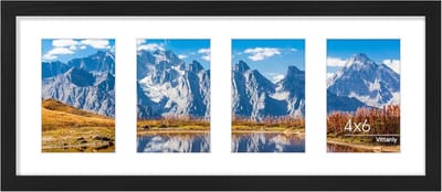 Vittanly Fotolijst - Fotolijst - Kan 4 Foto's Van 9 x 14 cm Met Rand Of 1 Foto Van 19 x 49 cm Zonder Rand Weergeven - Moderne Stijl - Zwart