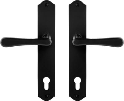 Deurkruk op schild - Smeedijzer zwart - Gietijzer - GPF - GPF6240.60 smeedijzer zwarte Deurklink Paju op PC92, 238x41x4mm