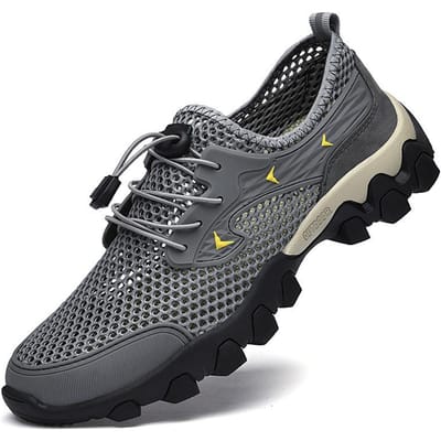 Été Nouveaux Chaussures en Maille Grande Taille pour Hommes, Chaussures de Sport Polyvalentes Respirantes pour Randonnée en Plein Air, Chaussures Antidérapantes 46 grise