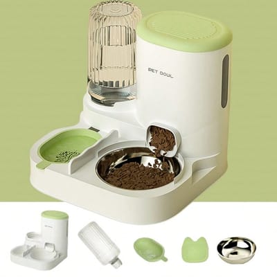 Set Distributeur-Détachable, Lavable, Station d'alimentation automatique, Gamelle pour chat d'intérieur vert