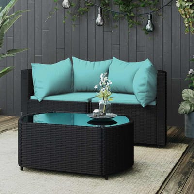 vidaXL - 3-delige - Loungeset - met - kussens - poly - rattan - zwart
