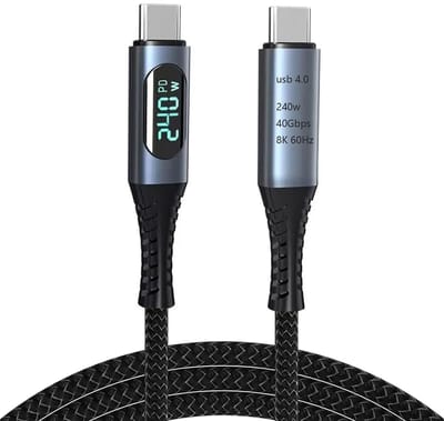 Naova USB4 USB-C Kabel met Digitaal PD Display - 240W Snelladen - 40Gbps Dataoverdracht - 8K@60Hz Video - Gevlochten Fast Charge Kabel - 1.5 Meter