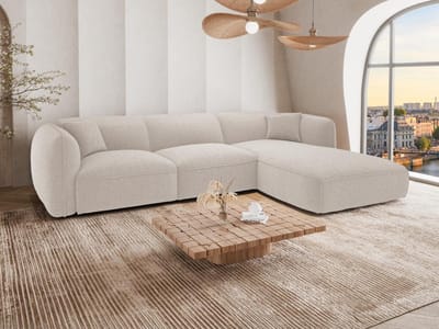 Vente-unique Hoekbank rechts in beige chenillestof - CAMILIO van Maison Céphy
