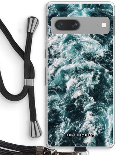 Case Company® - Hoesje met koord geschikt voor Google Pixel 7 hoesje met Koord - Zee golf - Telefoonhoesje met Zwart Koord - Bescherming aan alle Kanten en Over de Schermrand