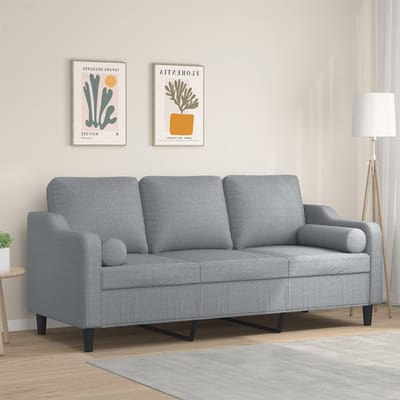 vidaXL - Driezitsbank - met - sierkussens - 180 - cm - stof - lichtgrijs