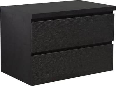 Badplaats Wastafel Onderkast Angela 80 x 48 cm - Zwart Houtnerf - Hangend Wastafelmeubel Met Bovenblad