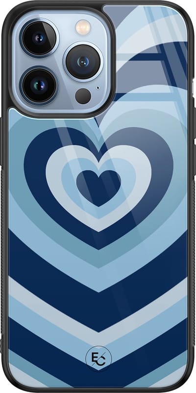 Hoesje geschikt voor iPhone 13 Pro - Hart blauw - Luxe Hard Case - Print - Blauw - ELLECHIQ