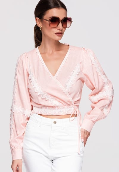 OMBRE Blouse - Slim Fit - Viscose - Lange Mouw Roos S