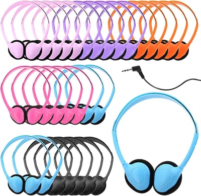 Hoofdtelefoon Set - Koptelefoons voor kinderen - Klassikaal leren - 30 stuks bulk - 30x20x15 cm - Gemengde kleuren
