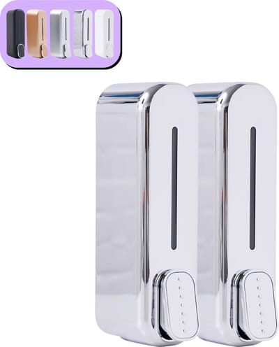 K&G® Shampoo Dispenser - Zeepdispenser - Soap Dispenser - Zeeppompje - 350 ml per Reservoir - Wandmontage - Chrome - 2 Reservoirs