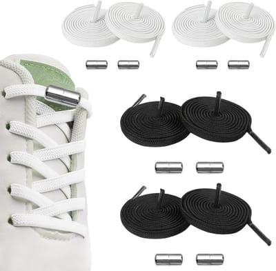 Verstelbare elastische veters zonder knopen, set van 8, geschikt voor sneakers, wandelschoenen en vrijetijdsschoenen, zwart en wit