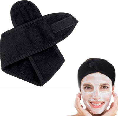 CHPN - Badstof Haarband - Gezichtsverzorging - Hoofd- en Make-upband - Klittenbandsluiting - Cosmetische Accessoire - Make-up verwijderen - 1 stuks zwart