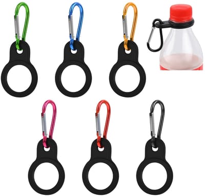 Dailygoods- Waterfleshouder Zwarte Siliconen Clip - 6 Stuks - Karabijnhaak - Draagbare Waterflessen - Geschikt voor Reizen - Kamperen - Wandelen - Flesclip
