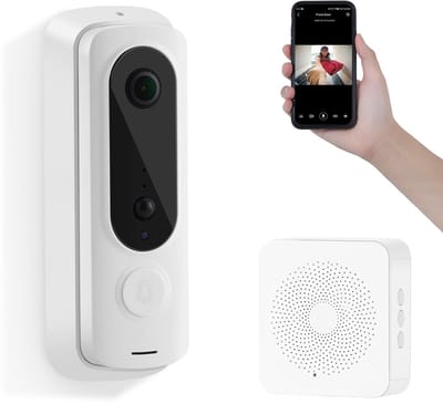 Draadloze videodeurbelcamera met HD 1080P-video,Video-intercom + actieve wake-up + persoonsdetectie + lithiumbatterij met hoge capaciteit + IP65 waterdicht