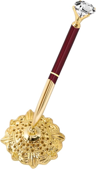 Penhouder Set - Bruiloft Pen - Speciale Gelegenheden - Kristallen Accent - 10cm Houder - Bordeaux Goud