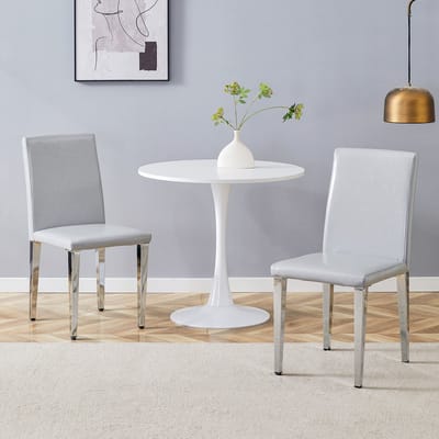 MODFU Eetkamerstoelen Set Van 2 - Ergonomische Rugleuning - Minimalistisch - Voor Eetkamer - Metaal - Lichtgrijs En Zilver