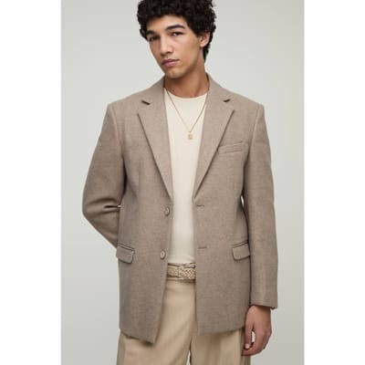 Relaxed Fit Melton Single Breasted Blazer | Stone | Size 44