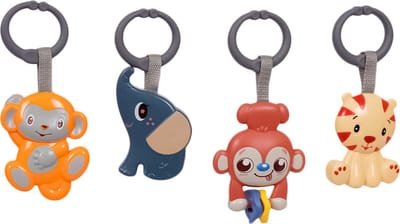 Speelgoedtopdeals - Rammelaar Hangspeeltje Buggyspeeltje - Cadeauverpakking Aap Olifant Aap Tijger