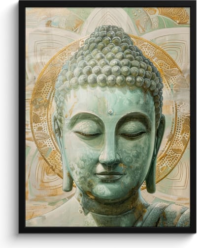 Poster in lijst - Fotolijst 60x80 cm - Posters - Buddha - Mandala - Modern - Spiritualiteit - Posterlijst zwart - Decoratie - Wanddecoratie woonkamer - Muurdecoratie slaapkamer