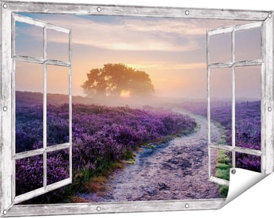 Gards Tuinposter Doorkijk Pad in de Weide van de Veluwe - 120x80 cm - Tuindoek - Tuindecoratie - Wanddecoratie buiten - Tuinschilderij