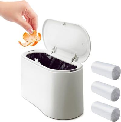 Kleine Bureaubak met Deksel en 90 Afvalzakken - Compacte Mini Prullenbak voor Bureau of Tafel