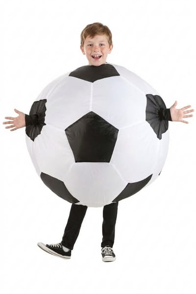 KIMU® Opblaas Kostuum Kinderen Voetbal - Maat 122 128 134 140 146 152 - Opblaasbaar Pak - Voetbalpak Mascotte Opblaaspak - Opblaasbare Bal Volwassenen Jongen Meisje Festival