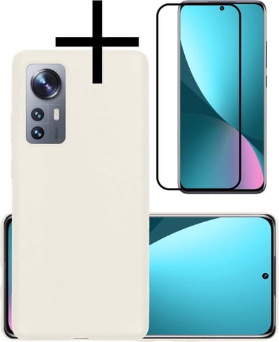 Hoesje - Met Screenprotector - Geschikt voor Xiaomi 12 - Sterk & Shockproof - Back Cover - Siliconen Case - Telefoon Hoes - Wit