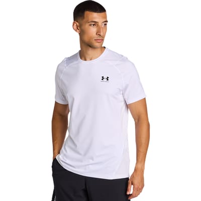 Under Armour UA HG Armour Fitted SS-WHT Heren Sportshirt - Wit - Zwart
