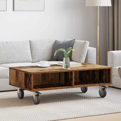vidaXL - Bijzettafel - met - wielen - Oudhout - 90 - x - 50 - x - 30 - cm - Bewerkt - hout