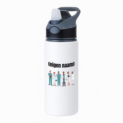 Hacebo® - doktoren team met eigen naam waterfles met rietje zwart - Dokter - iemand die dokter is - ziekenhuis - zuster - verjaardag - cadeau - kado - water fles - 650ML