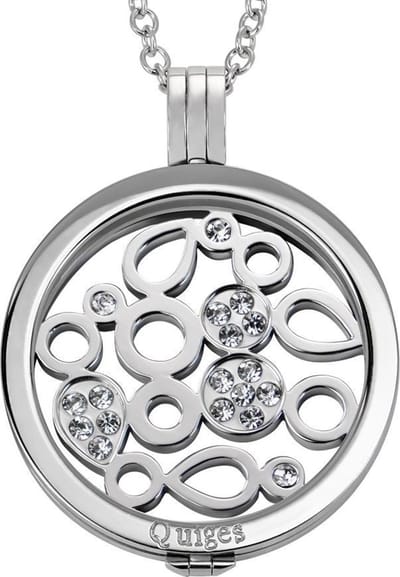 Quiges - Munthouder met Ketting en Munt 33mm Zirkonia Druppels - RVS Zilverkleurig - ERHS356
