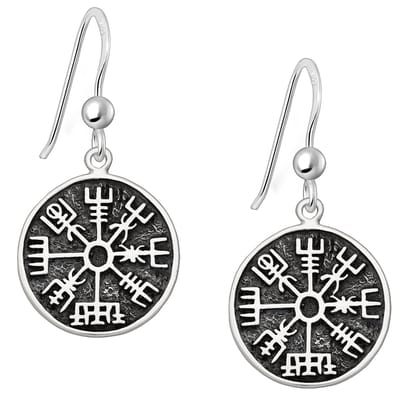 EAR IT UP - Oorbellen - Vegvisir - Viking - Amulet - Icelandic magical stave - Haak - Geoxideerd 925 sterling zilver - 31 x 15 mm - 1 paar