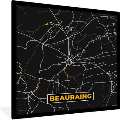 Fotolijst incl. Poster - Goud - Stadskaart - Beauraing - Kaart - Plattegrond - 40x40 cm - Posterlijst