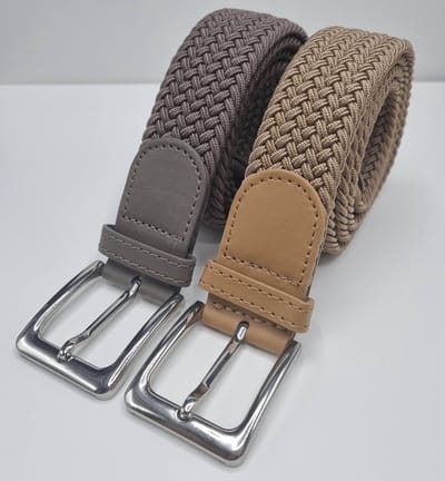 2 pack deal - Elastische riem - gevlochten broekriem - dames en heren riemen - Kleur 1 Beige 2 Kaki 105 cm