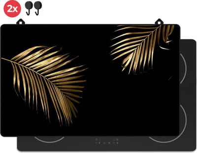 KitchyMist Inductie Beschermer 83x52 cm - Gouden Bladeren - Kookplaat Beschermer - Afdekplaat voor Kookplaat - Inductie Mat - Spatscherm Achterwand Keuken