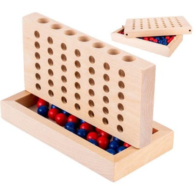 Vier op een Rij – Strategisch Spel – Hout – Rode en Blauwe Stenen – Klassiek Denk- en Strategiespel – Engelhart
