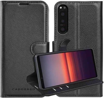 Cadorabo Hoesje geschikt voor Sony Xperia 5 II in PHANTOM ZWART - Beschermhoes met magnetische sluiting, standfunctie en kaartvakje Book Case Cover Etui
