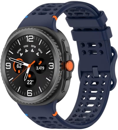 Siliconen bandje - geschikt voor Samsung Galaxy Watch 8 (40mm) / Galaxy Watch 8 (44mm) / Galaxy Watch 8 Classic - gaatjes met gespsluiting - donkerblauw