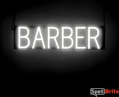 BARBER - Lichtreclame Neon LED bord verlicht | SpellBrite | 60 x 16 cm | 6 Dimstanden - 8 Lichtanimaties | Reclamebord neon verlichting