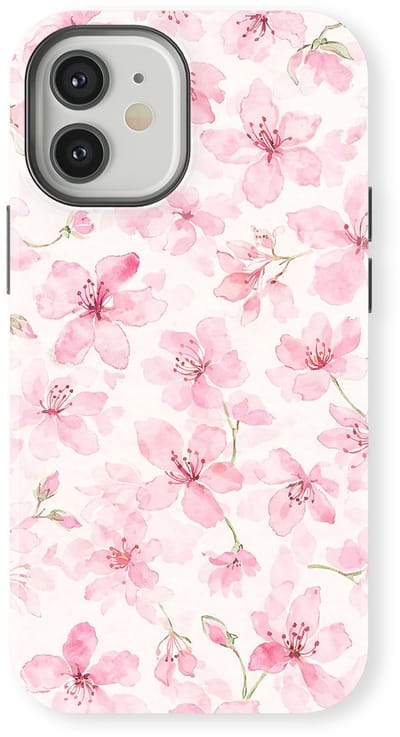 Bloemen Design Hoesje geschikt voor iPhone 12 | Flower Print Tough Case met Mag | Shockproof | Bloemen Motief Backcover geschikt voor iPhone 12 Cherry Blossom