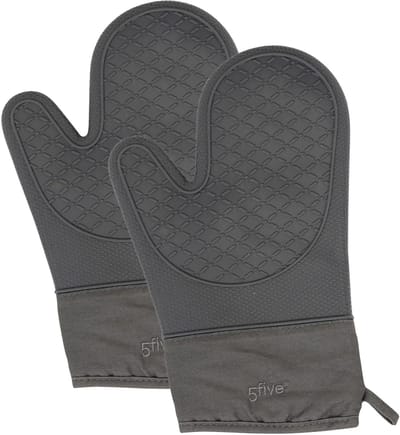 5Five Ovenwant handschoen - 2x - antraciet - katoen met siliconen - 18 x 29 cm - keuken - hete pannen