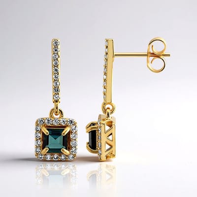Cavill - Hangende Oorbellen - 925 Sterling Zilver - 18K Goud Verguld - Indigoliet 1,007 ct & Zirkonia 0,616 ct - Elegant Blauw
